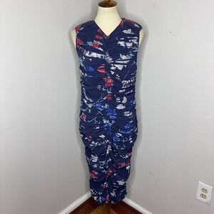 Salvatore Ferragamo Sleeveless Blue Floral Silk Body-con Ruched‎ Dress Sz 44